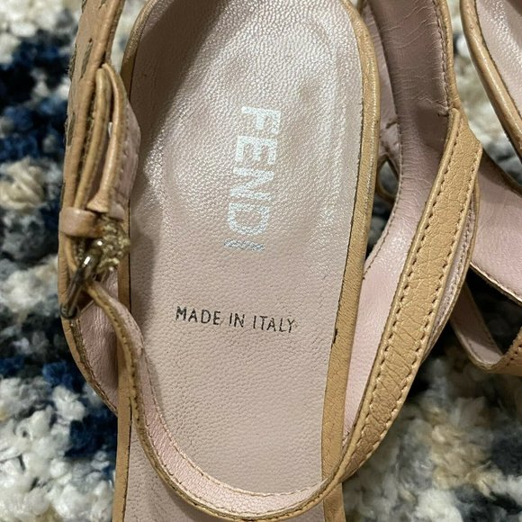 Fendi Women’s Size 38 1/2 US 8.5 Beige Tan Leather Stiletto Sandals Heels Strap - Picture 10 of 12